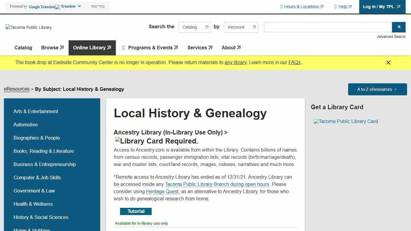 Local History & Genealogy Tacoma Public Library