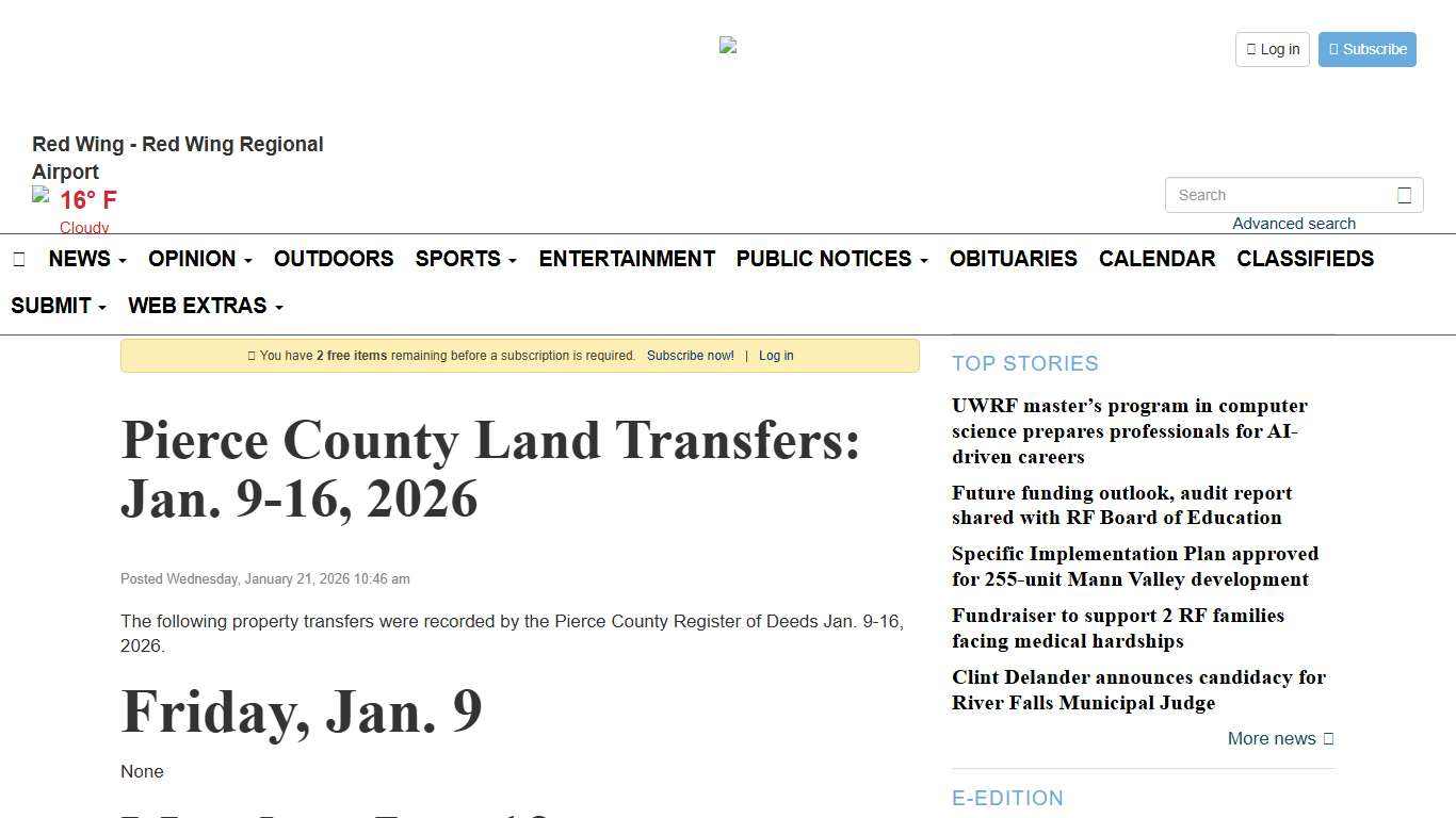 Pierce County Land Transfers: Jan. 9-16, 2026 - Pierce County Journal