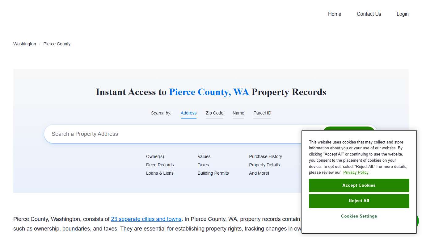 Pierce County, WA Property Records Owners, Deeds, Permits