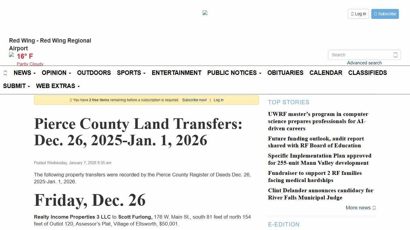 Pierce County Land Transfers: Dec. 26, 2025-Jan. 1, 2026 - Pierce County Journal